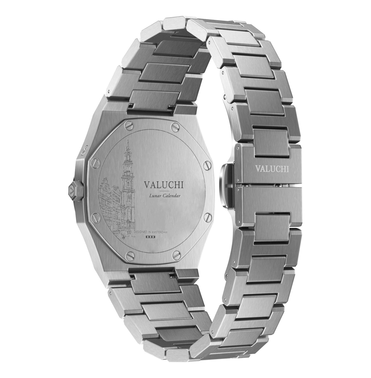Silver Lunar Calendar Watch with blue dial - 40mm - Valuchi